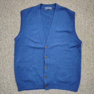 WOOLOVERS Sweater Vest Men L Blue 100% New Wool Sleeveless Button Up Knit